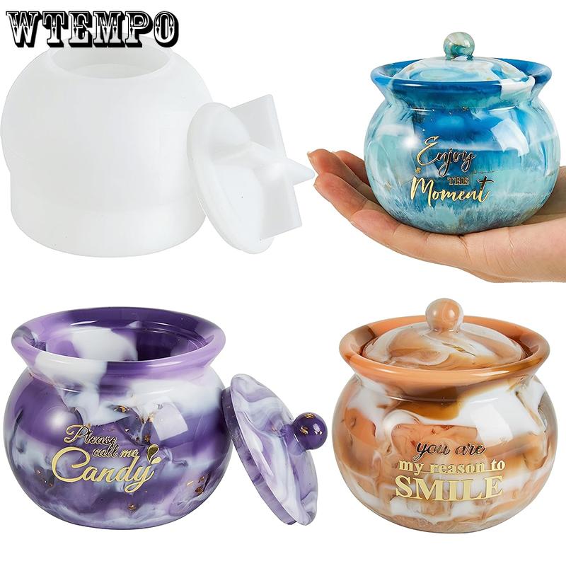WTEMPO Silicone Jar with Lid Making Mold Epoxy Resin Casting Mold Creative DIY Storage Box Making Mold Home Decoration Festive Handcrafts Making Mold