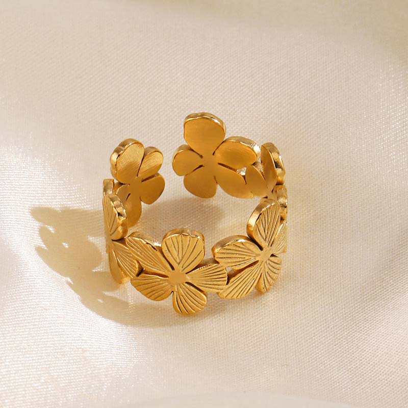 Stainless Steel Metal Wide Geometric Open Rings For Women Men Exaggerated Gold Color Irregular Texture Rings Jewelry Gift 2024