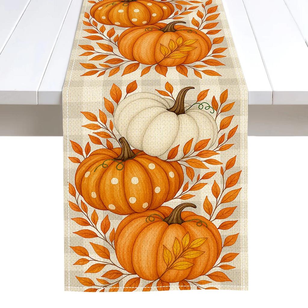 Herbst-Heilungs-Thema Kürbis-Illustration Tischläufer Hochzeitsdekoration Langlebige Küchen-Esstischläufer Partyzubehör