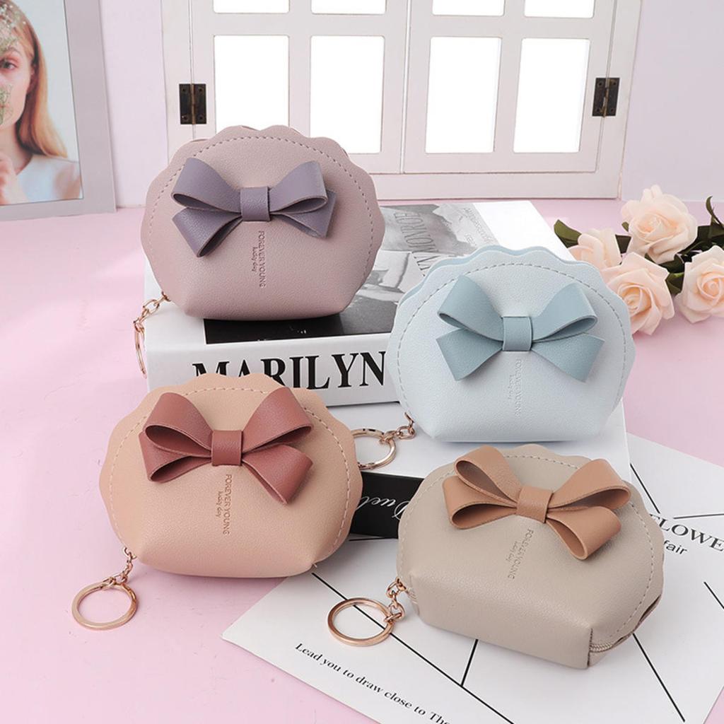 Cute Bow Small Bag Women PU Leather Coin Purses Fashion Zipper Handbag Girls Coin Card Holder for Kids Purses Keychain Wallet