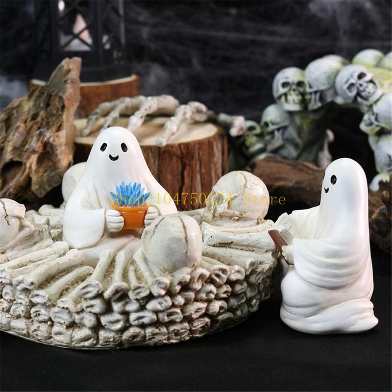 Halloween Ghostly Figurines Reading Ghostly Statue Sculpture Garden Decors top sale