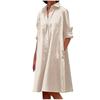 Women's Minimalist Loose 100% Cotton Long Sleeve Shirt Dress, Casual Loose Dress For Women Crossbody