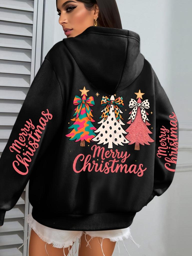 Merry Christmas Colorful Bow Tree Print Pattern Hoodie Jumper Autumn And Winter Sweater