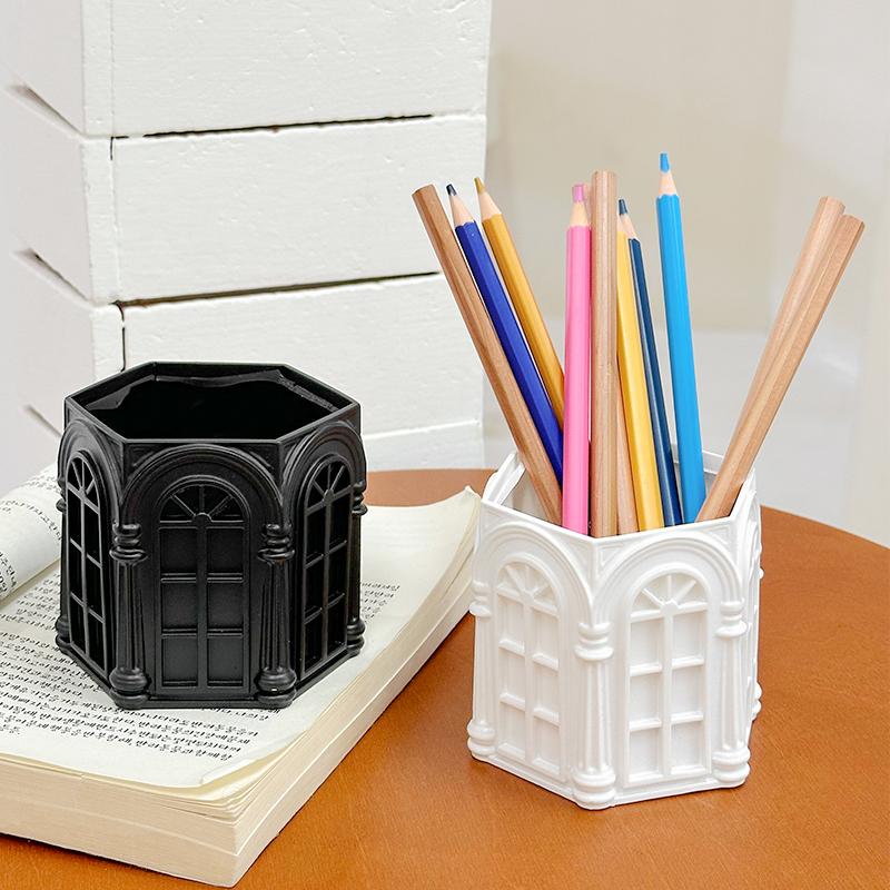 Retro Roman Side House Relief Pen Holder Office Stationery Multi Functional Storage Student Creative Desktop Decoration