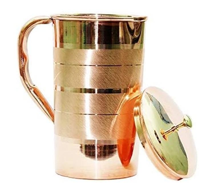 TreegoArt Pure Copper Water Jug, Pitcher with Silver Touch Smooth Finished Touch Jug For Kitchen - 1500 Ml 1500 Ml