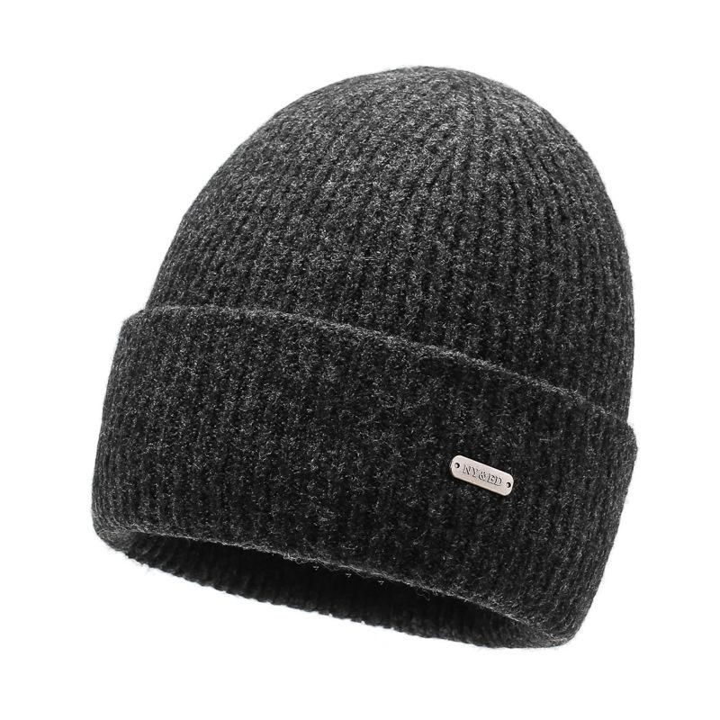 

Вязаная шапка мужская осенне-зимняя теплая шерстяная шапка шапка для большой головы серый/чёрный