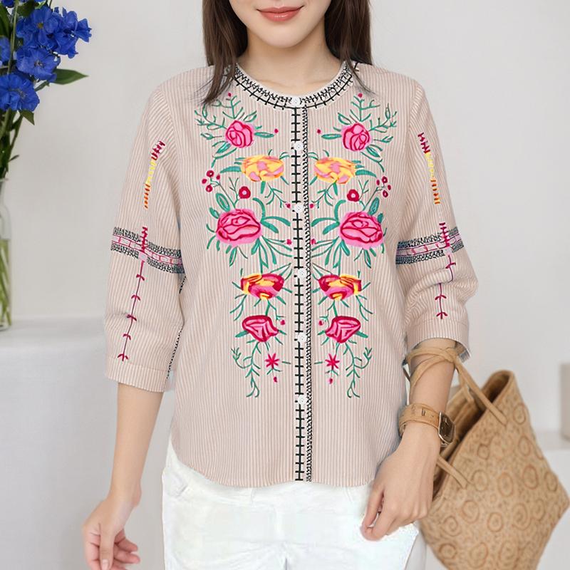 

ZANZEA Women Floral Print Casual 3/4 Sleeve Loose Stripe Blouse 5XL