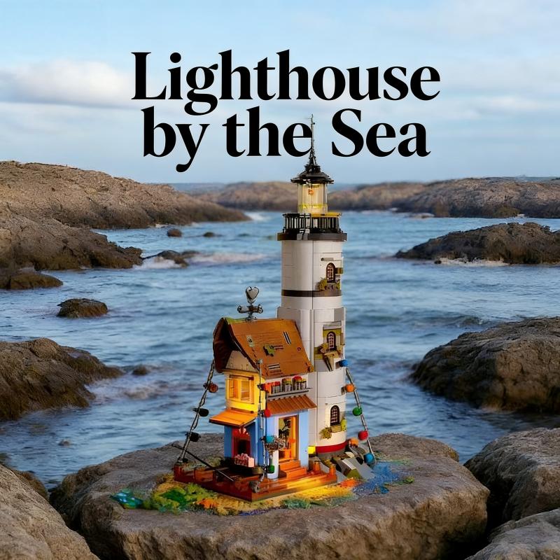 Leuchtturm am Meer Bausteine Set mit Hüttenarchitektur DIY Sammlerstück Küstenszene Modellsteine Bausatz
