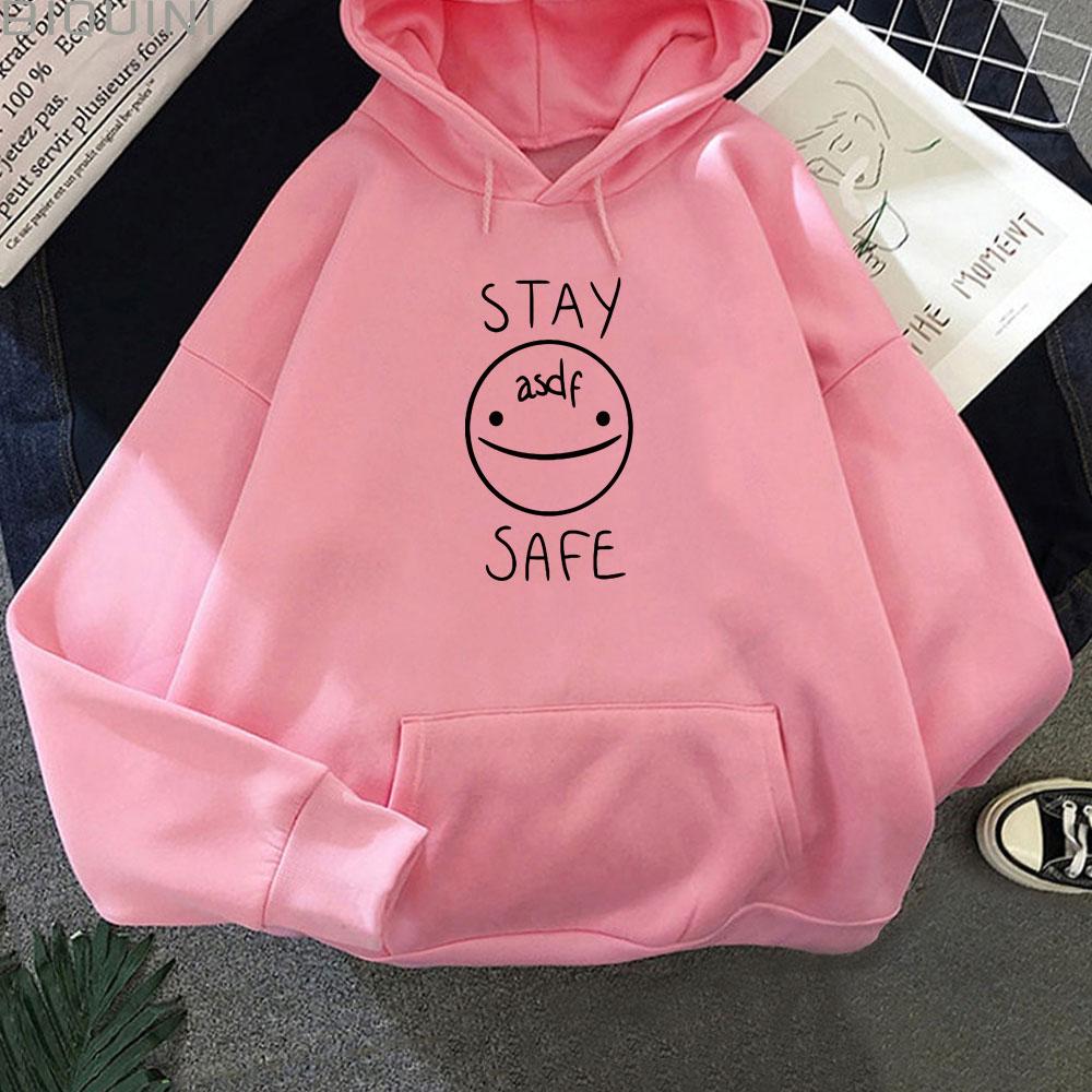 Eddsworld Smile STAY SAFE Oversized Hoodie WoUnisex Funny Print Long Sleeve Pullover Kawaii Fashion Autumn Winter Sweatshirts