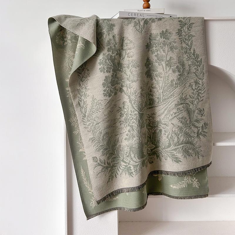Retro Plants Mori Landscape Scarf Shawl High Sense Women's Imitation Cashmere Warm Scarf Women