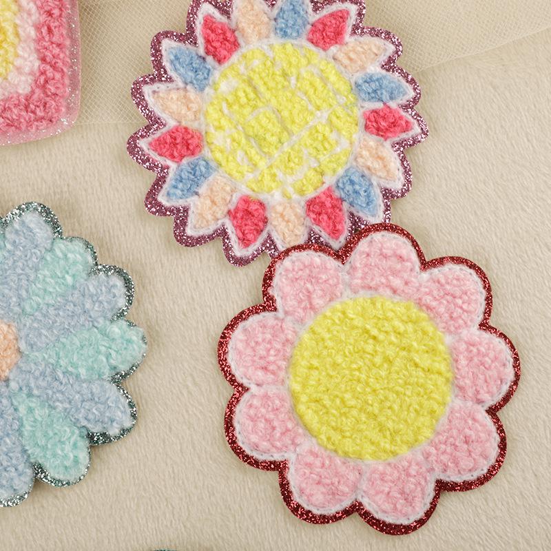 Chenille Heart & Flower Embroidery Patch with Adhesive Backing