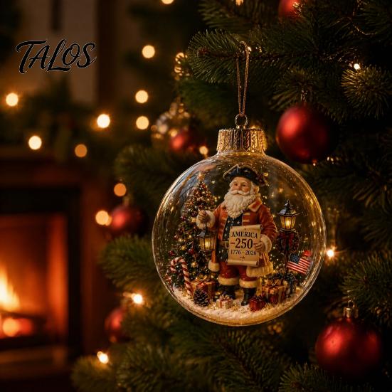 Wedding Celebration Supplies 250th Anniversary USA Christmas Ornament, Light Up Plastic Clear Ball Hanging Decoration with Festive Baubles Bell Train