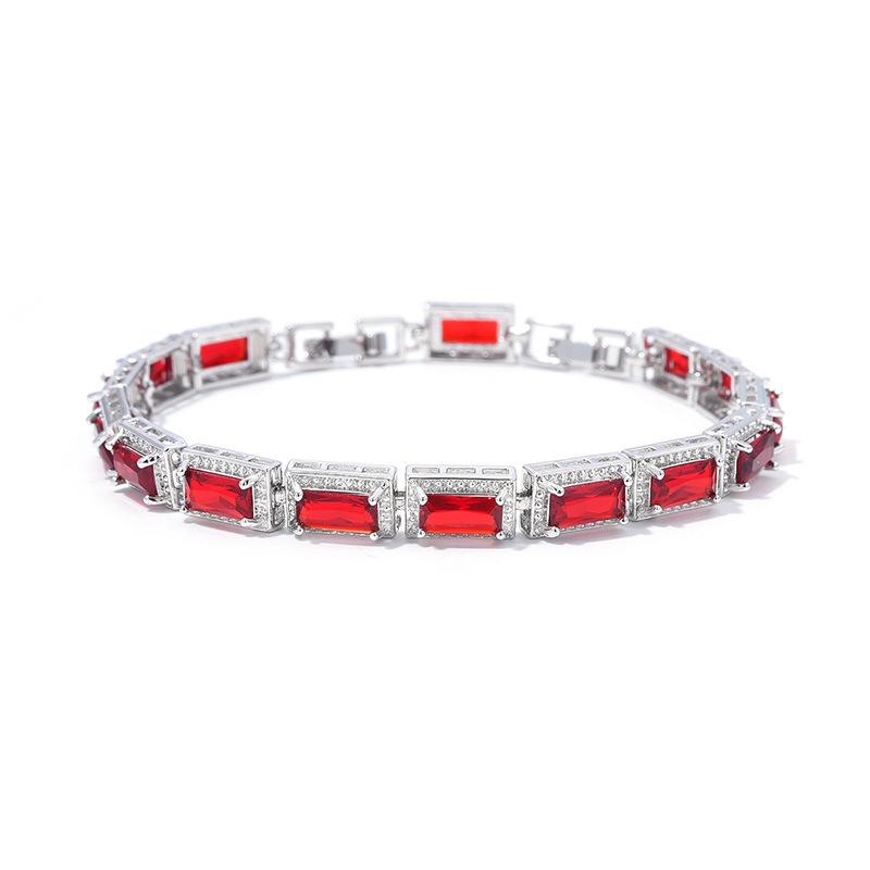 Light Luxury Square Multi-Colored Zircon Inlaid Bracelet, Women'S Silver-White Jewelry, Bridal Jewelry.