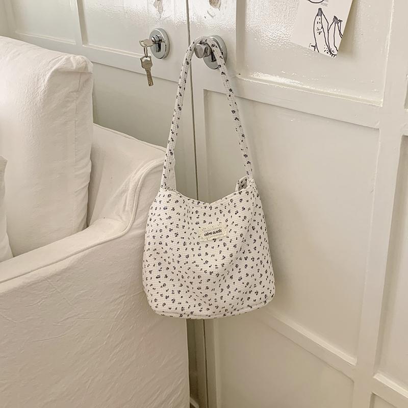 Women Floral Dot Canvas Tote Bag Mini Shoulder Handbag Casual Daily Purse