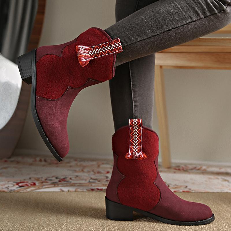 Fringe Mid Heels Women Ankle Boots Fashion Shoes 2025 Trend Casual Suede Chunky Chelsea Boots Winter New Goth Pumps Mujer Botas