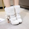 Winter Shoes Women High Heels Boots Fashion Ladies Party Shoes Warm Fur Shoes Woman Super High Heel 10cm Black White