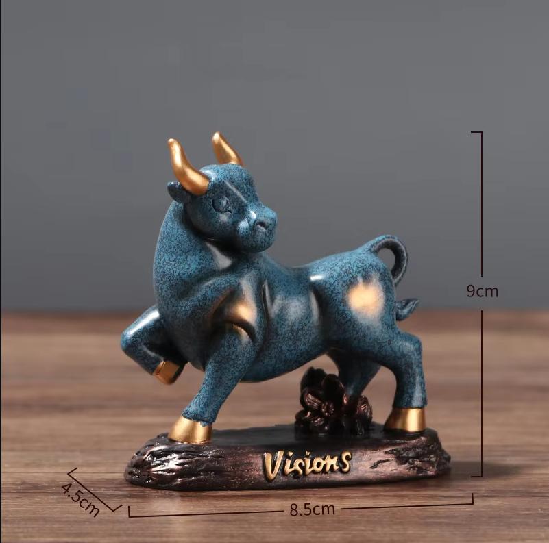 Resin Animal Bull Sculptures and Figurines Cute Home Room Office Table Decoration and Accessories Wealth Luck Feng Shui Decor