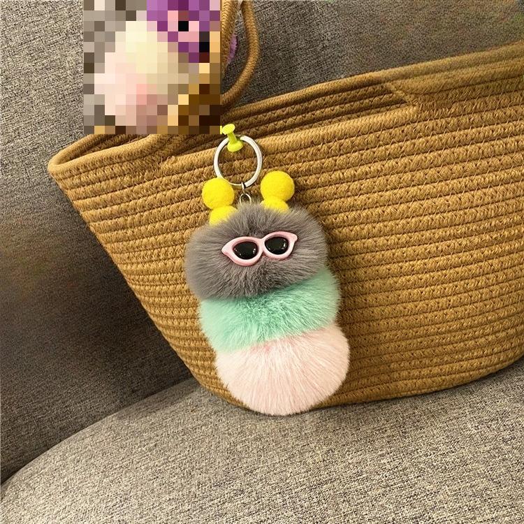 New cute caterpillar keychain cartoon plush doll bag pendant creative car key chain small gift