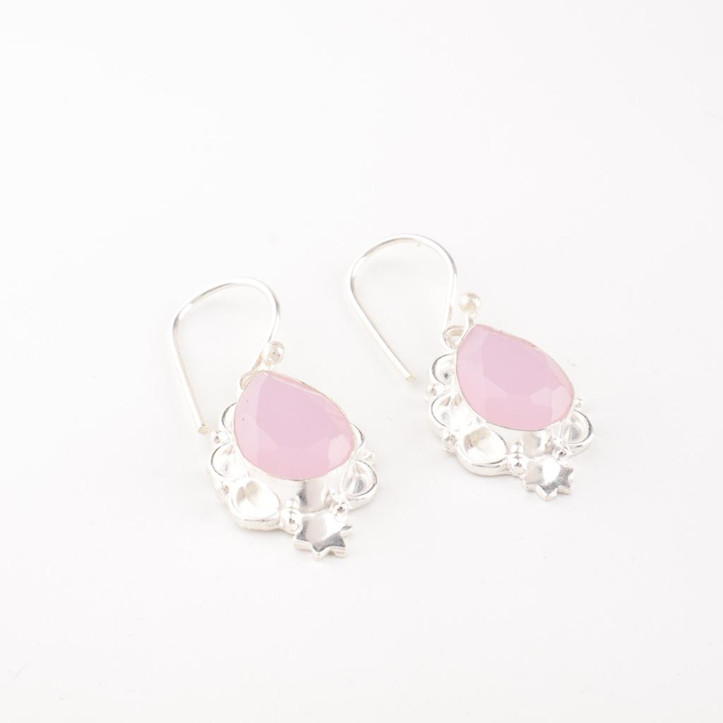 Rose Chalcedony Gemstone Earring 925 Stamped Silver Handmade Fashionable Jewelry EE-163-19