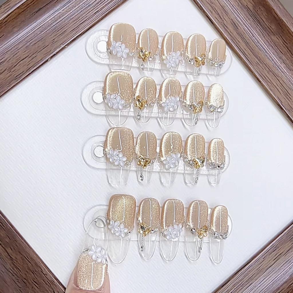 Hand-woven Armor Spring and Summer New Spring Flower Language Flower Petal Ice-Transparent French Cat Eye Nail Art Sticker