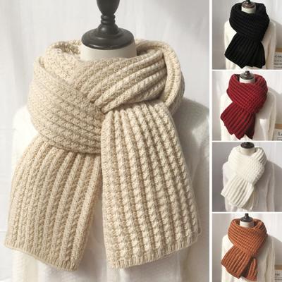 Couple Winter Scarf Warm Thick Knitted Long Scarf Solid Color Soft Large Wrap Outdoor Indoor Cold Weather Neck Warmer