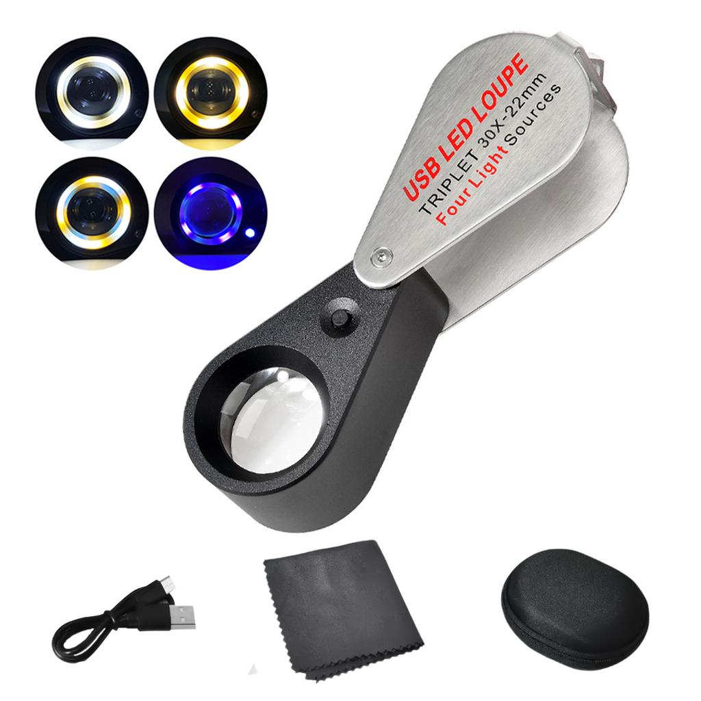 10X/20X/30X Magnifying Glass Lens Handheld Eye Loupe Portable Magnifier with LED Light for Jewelry Stamp Coin Inspection
