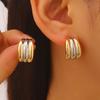 Plated Hoop Earrings for Women Triple Hoop Illusion Stud Earrings C-Shaped Multi-Layered Earrings for Wedding Prom Events