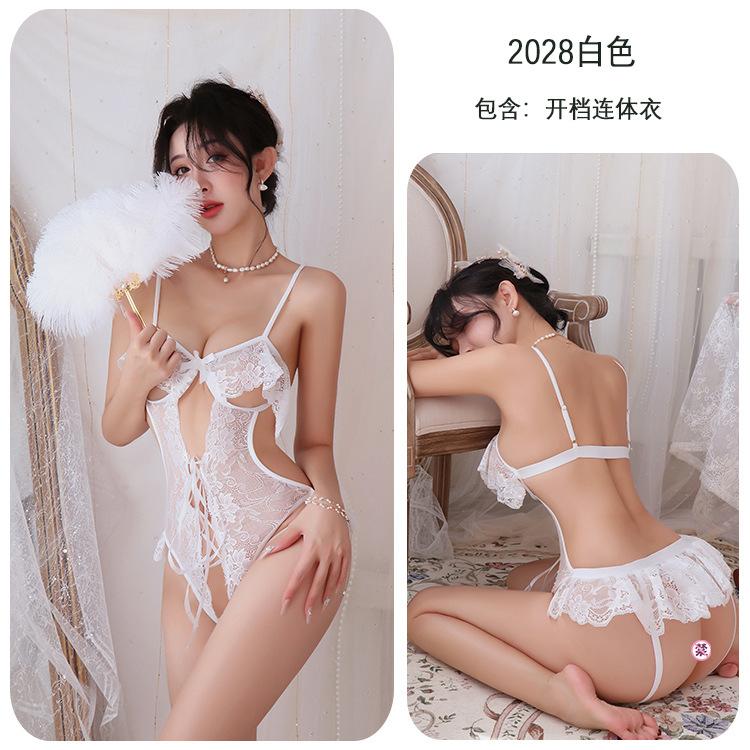 Sexy Lingerie Sexy Suspender Lace Seduction Onesie Women's Steel Tray Gathers Perspective Uniform