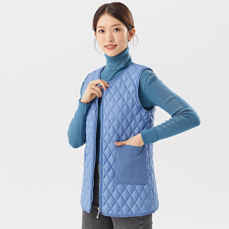 Autumn and Winter Women's Mid-length Cotton Vest Warm Zipper Pockets In The Youth Vests Fashionable and Warm Girlfriends' Wear