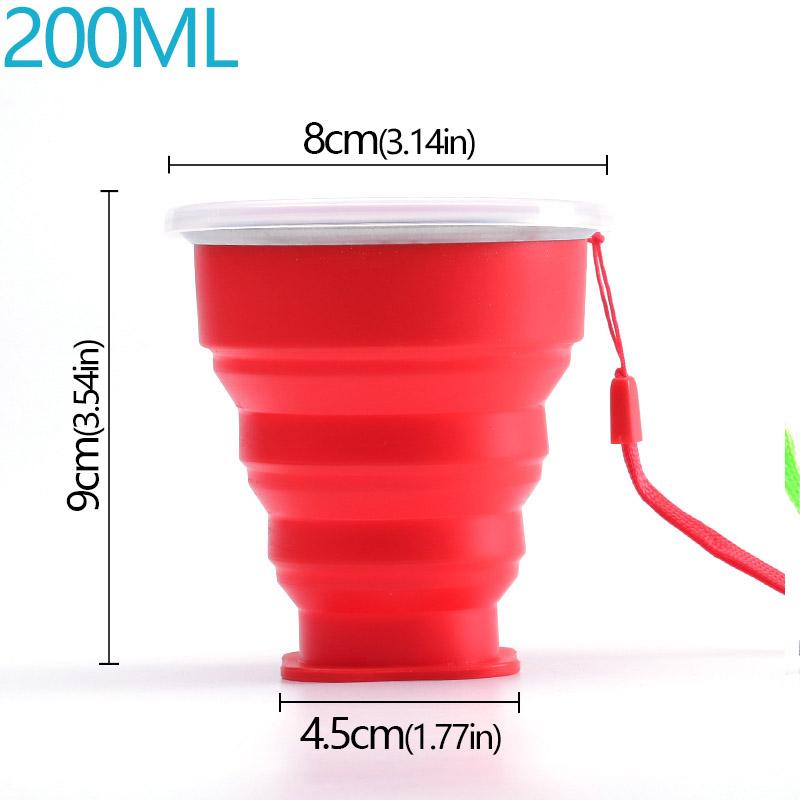 200ml Portable Cups BPA FREE Food Grade Water Cup Silicone Retractable Folding Cup with Lid Outdoor Coffee Travel Water Cup