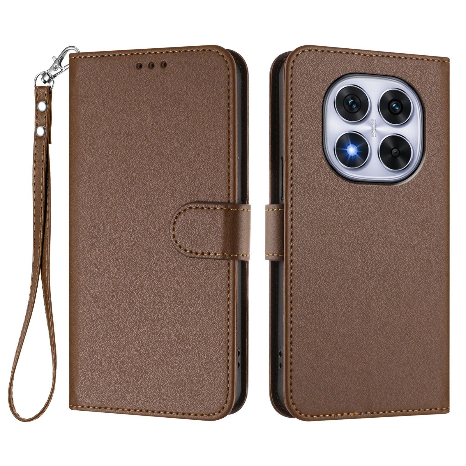 

For Xiaomi Redmi Note 14 Pro 4G Leather Case Wallet Stand Phone Cover with Wrist Strap Brown