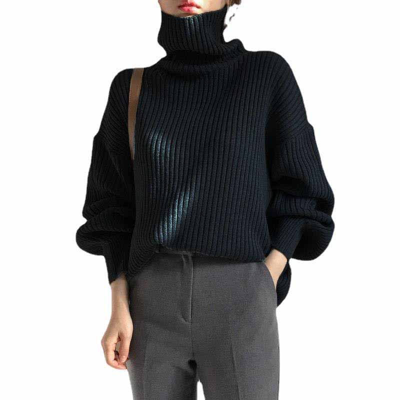 Turtleneck Sweaters Women Pullover Knitted Sweaters Plus Size Casual Solid Long Sleeve Sweater Coat Jumper Pullovers Fall Winter Women Sweater Jumper