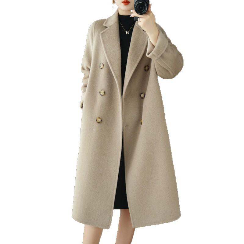 Women's Mid-Length Double-Faced Wool Coat, Spring/Autumn 2026, New Korean Style