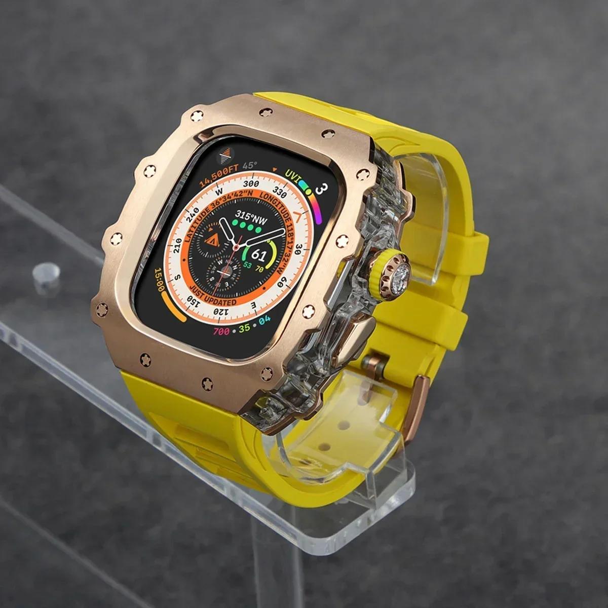 

Розкішний набір для модифікації для Apple Watch Ultra 3 49 мм 45 мм 44 мм Корпус з нержавіючої сталі для IWatch 9 8 7 6 Кришталева кнопка Спортивний ремінець For Ultra 2 49mm