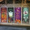 Entrance Door Decorations Halloween Flag Banner Backdrop, Spooky Pumpkin Witch Ghost Hanging Outdoor Banners Background Decoration for Indoor