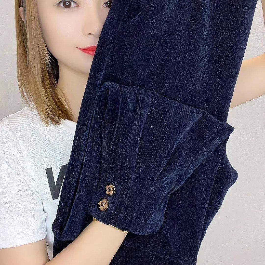 

Женские повседневные брюки из тонкого бархата, однотонные, осенне-зимние S