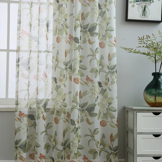 Curtain with Hole-Free Installation, Cotton Linen Printing Window Curtain, Light Blocking Privacy Protection Curtain for Bay Window