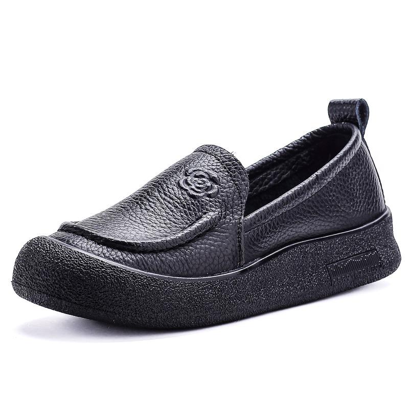 Pure Cowhide Single Shoes Thick-soled Genuine Leather Casual Mother Shoes Comfortable Soft-soled Wide Fat Feet Women's Shoes Women's Leather Shoes