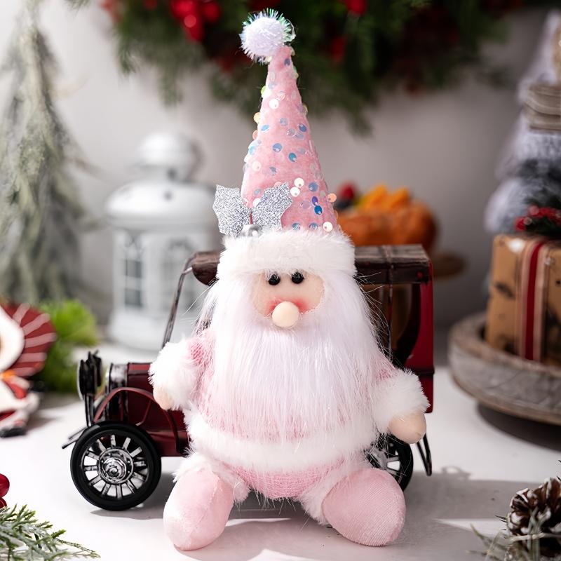 

1Pc Christmas Decorations Christmas Pink Glitter Doll Pendant Santa Claus Pendant Snowman Elk Pendant