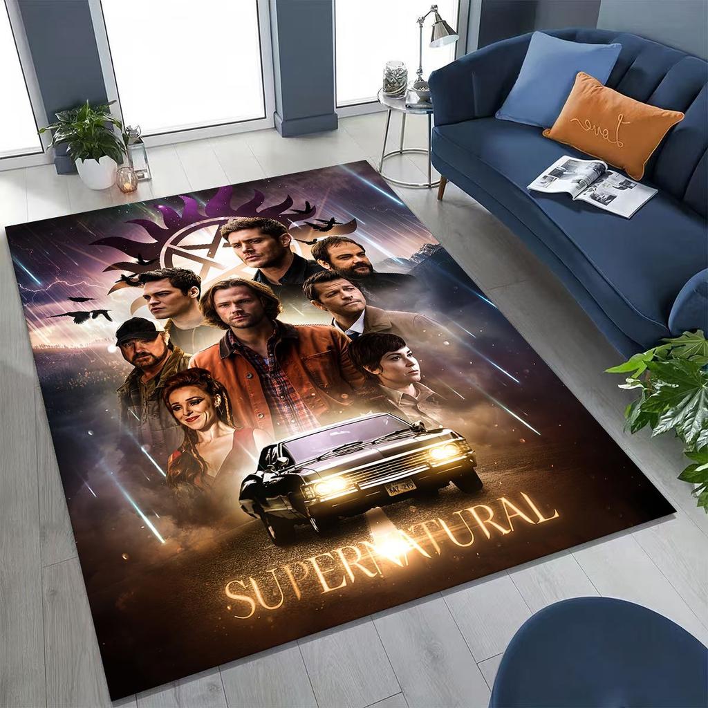 Tapete SPN Supernatural Dean Sam Winchester Castiel para Quarto Sala Sofá Casa Capacho Decoração, Tapete de Chão Grande Antiderrapante para Crianças