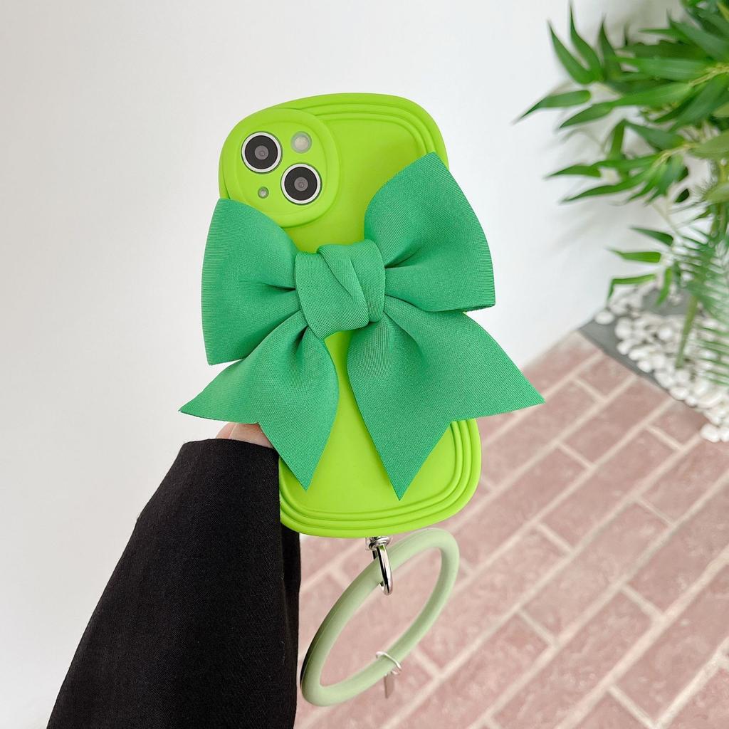 Three-dimensional bow with round bracelet, suitable for iPhone15Pro max Apple 13/14 mobile phone case 11/12.