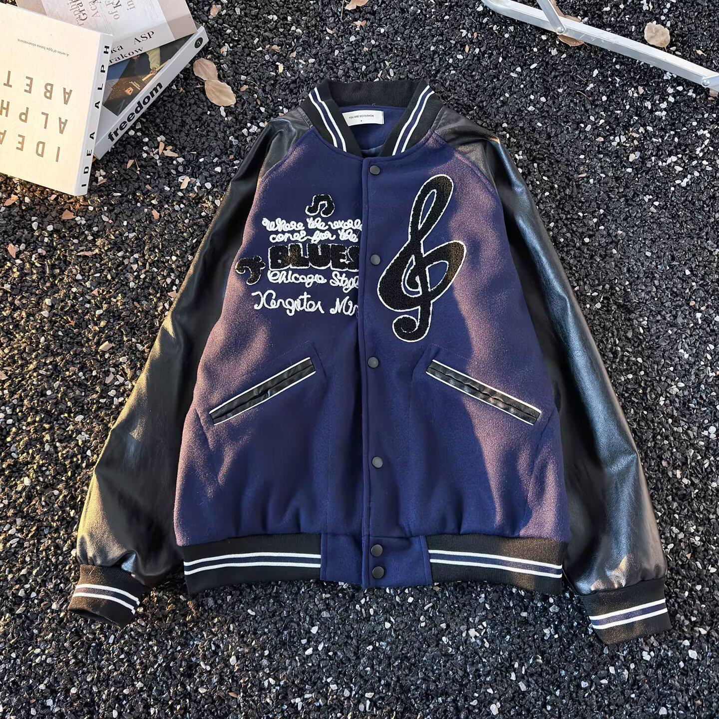 

2025 Autumn/Winter Men s Trendy Patchwork Heavy Embroidery Demon Baseball Jacket 2XL