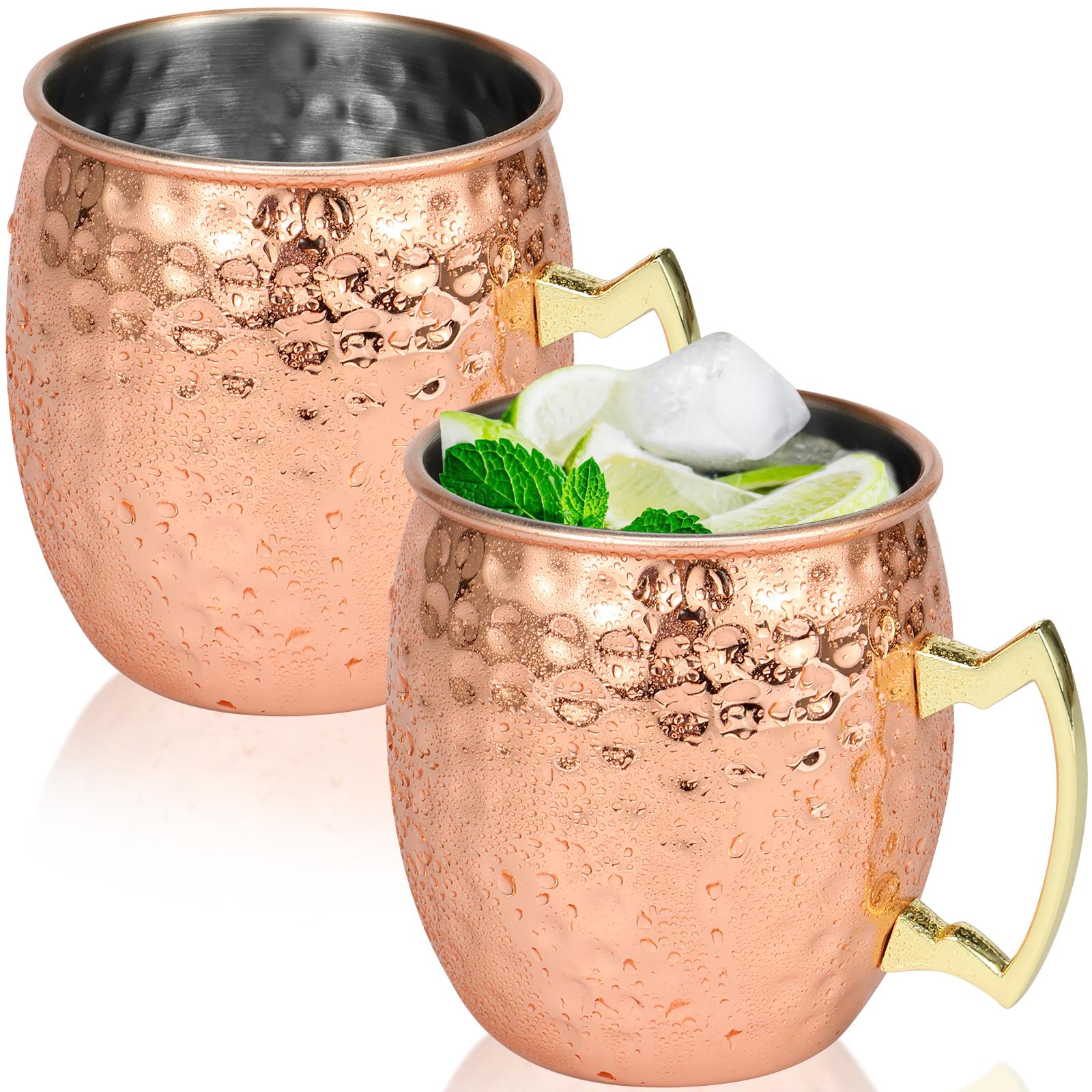 2/4 Pcs Moscow Mule Mug Stainless Steel Hammered Beer Cups 16oz Moscow Mule Copper Mugs Set with Handle for Cocktail Coffee Wine 500ml
