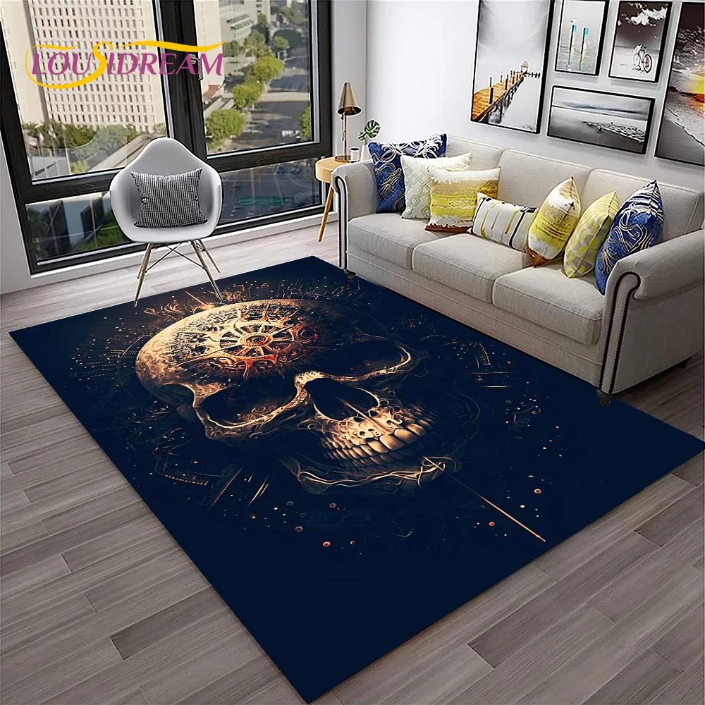 3D Gothic Horror Skull Carpet Rug for Home Living Room Bedroom Sofa Playroom Doormat Decor,Kid Game Area Rug Non-slip Floor Mat