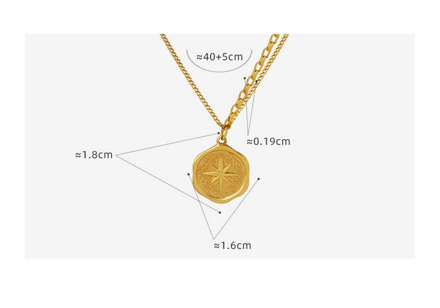 French Niche Eight-Pointed Star Pendant Necklace, Double Chain, 18K Gold-Plated Titanium Steel Clavicle Chain Jewelry P574