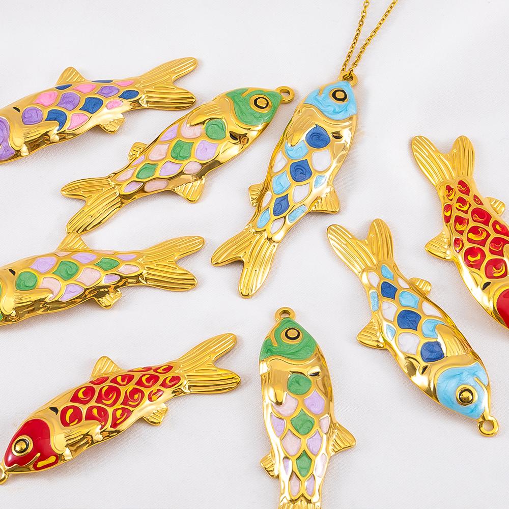 2pcs Stainless Steel Enamel Gold Plated 3D Fish Charms Star Shell Pendants DIY Boho Necklace Bracelet Earrings Jewelry Findings
