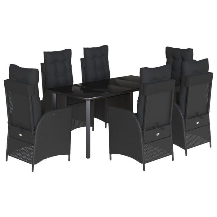 VidaXL Ensemble à manger de jardin coussins 7pcs Noir Résine tressée 3213189