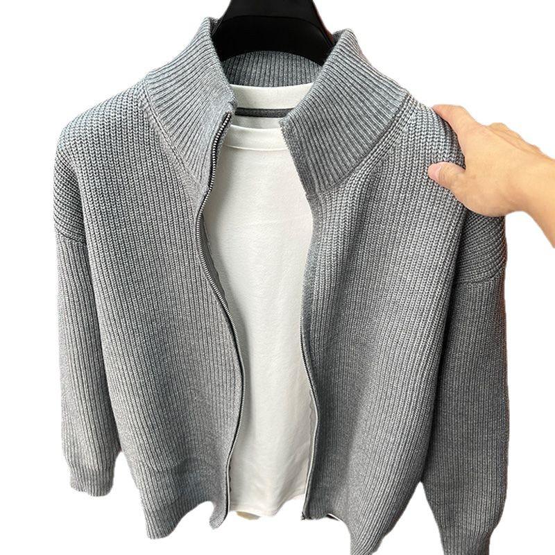 Men's Slim Fit Stand Collar Zipper Cardigan – Versatile Knit Sweater for Autumn and Winter