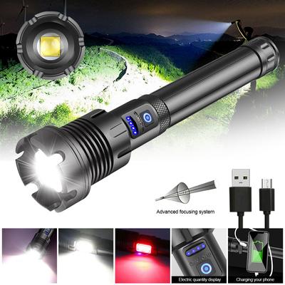 Lanterna tática de luz vermelha e branca XHP160 COB, lanterna de caça recarregável USB, lanterna de luz forte recarregável