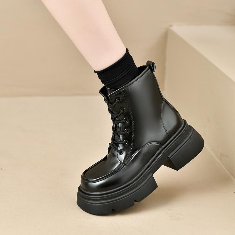 Women's 2025 new autumn and winter heel thick-soled velvet leather shoes short boots children's shoes